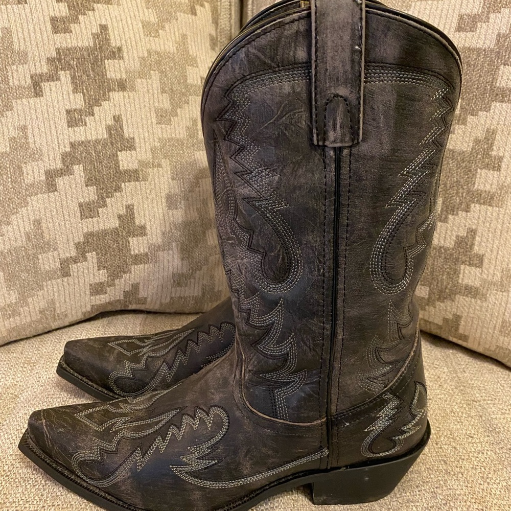 Laredo Black Leather Cowboy Boots